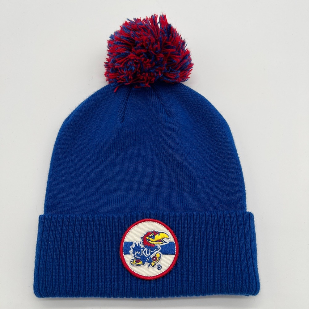 Adidas Kansas‎ Jayhawks Beanie Hat Knit Cuffed Pom Blue Red NCAA